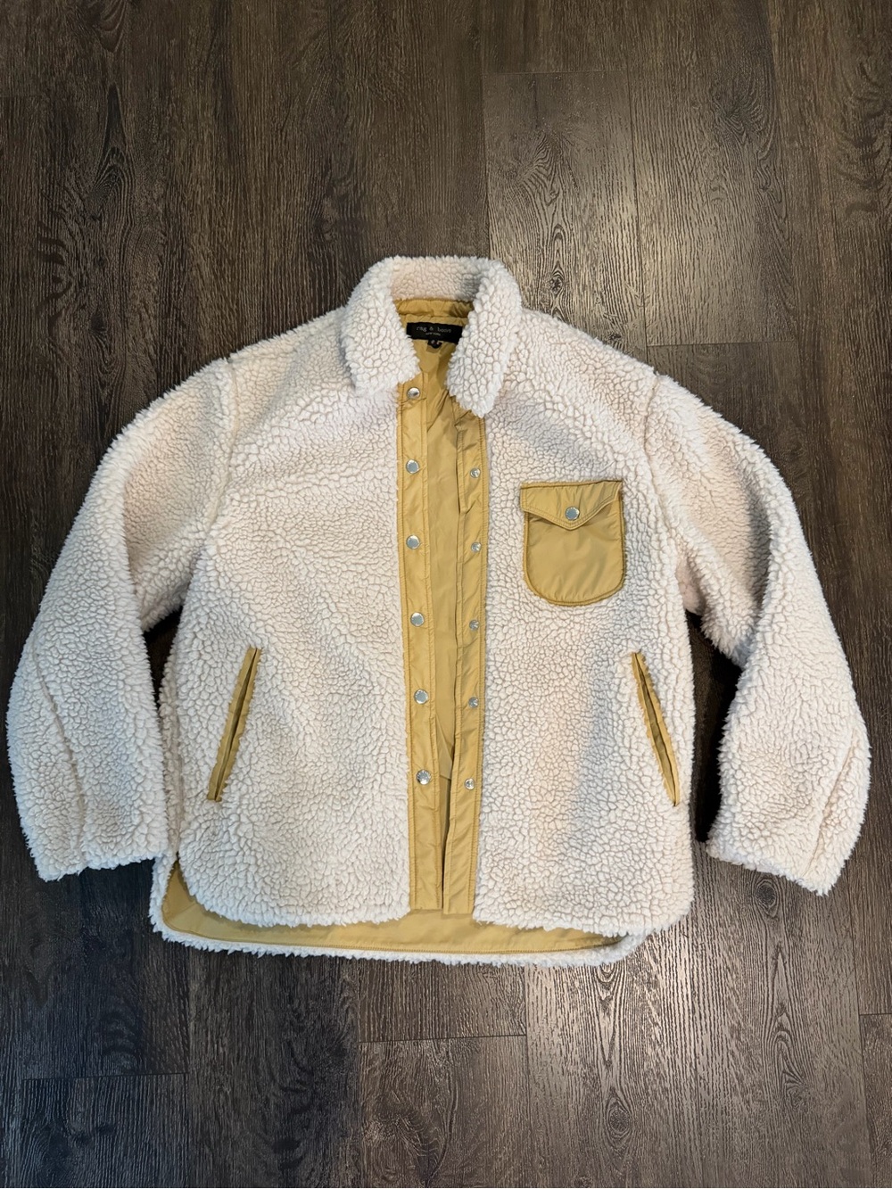 rag & bone Cream Sherpa Jacket with Yellow Trim